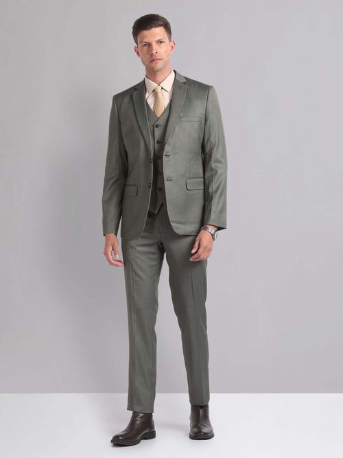 AD By Arvind Men Olive Solid Blazer with Pant and Reversible Waistcoat