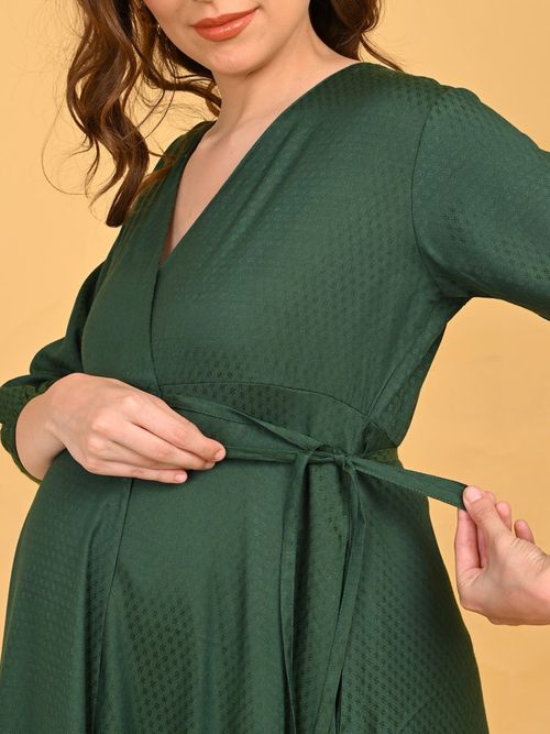 Buy The Mom Store Green Self Design Wrap Dress Online