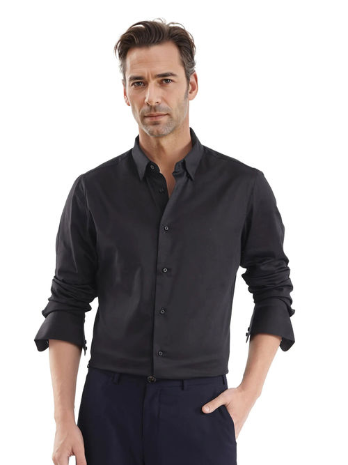 Buy Rare Rabbit Men Black Solid Casual Shirt Online