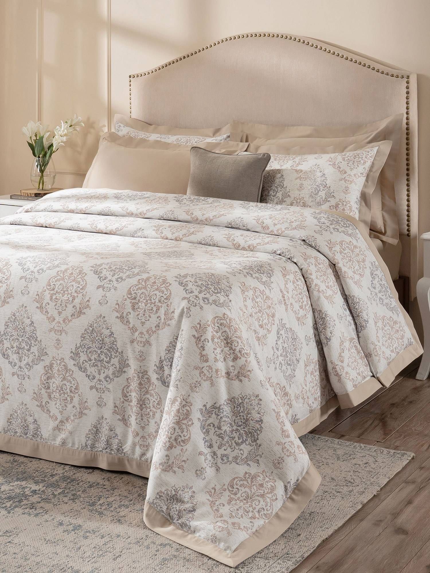 Maspar Beige Cotton Ethnic Printed Bedding Set (King)