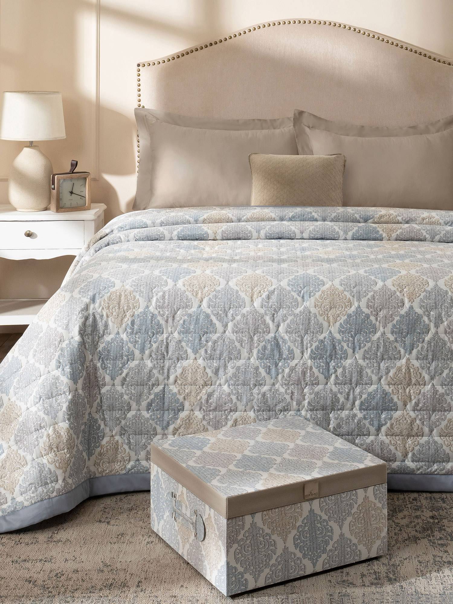 Maspar Blue Cotton Ethnic Printed Bedding Set (Double)