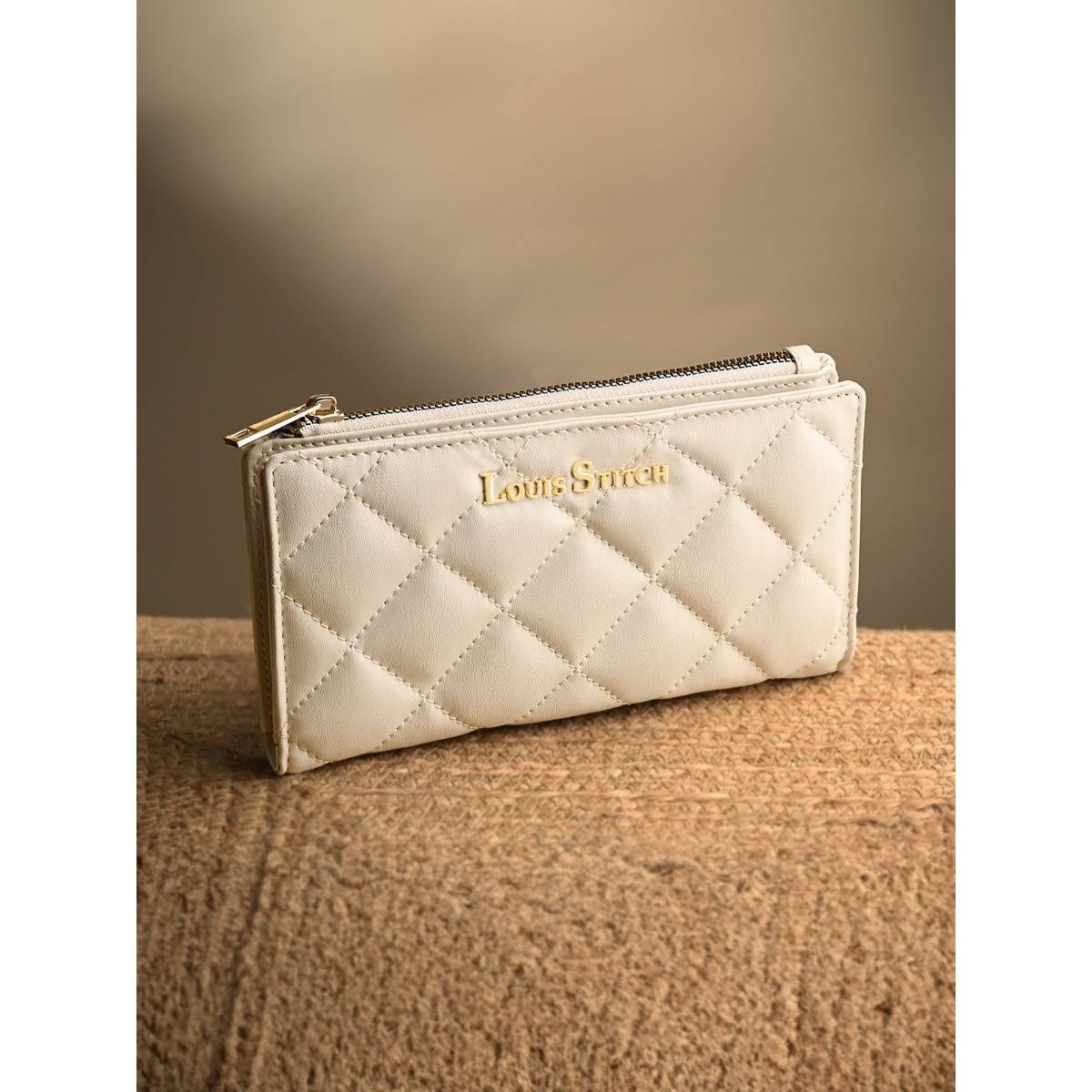 Louis Stitch Stylish Beige Wallet for Women with Snap Button Closure