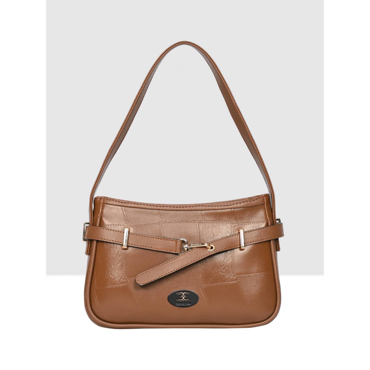 ESBEDA Coffee Brown Stitching Embossed Handbag