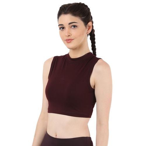 The Dance Bible Sleeveless Mock Neck Wine Color Sports Crop Top (S)