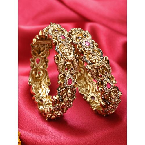 Buy Adwitiya Women Gold Plated Stone Studded Laxmi Design Bangles