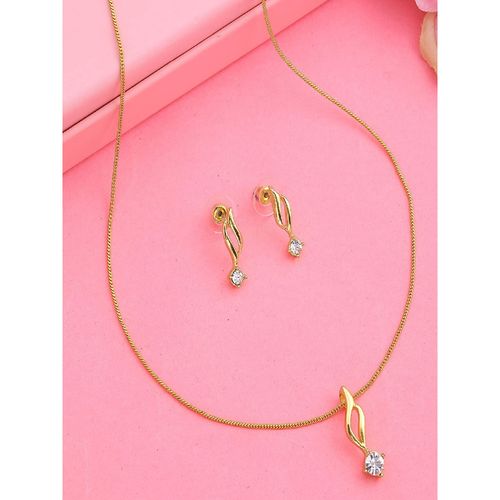 Estele Gold Plated Solitaire Necklace Set for Women