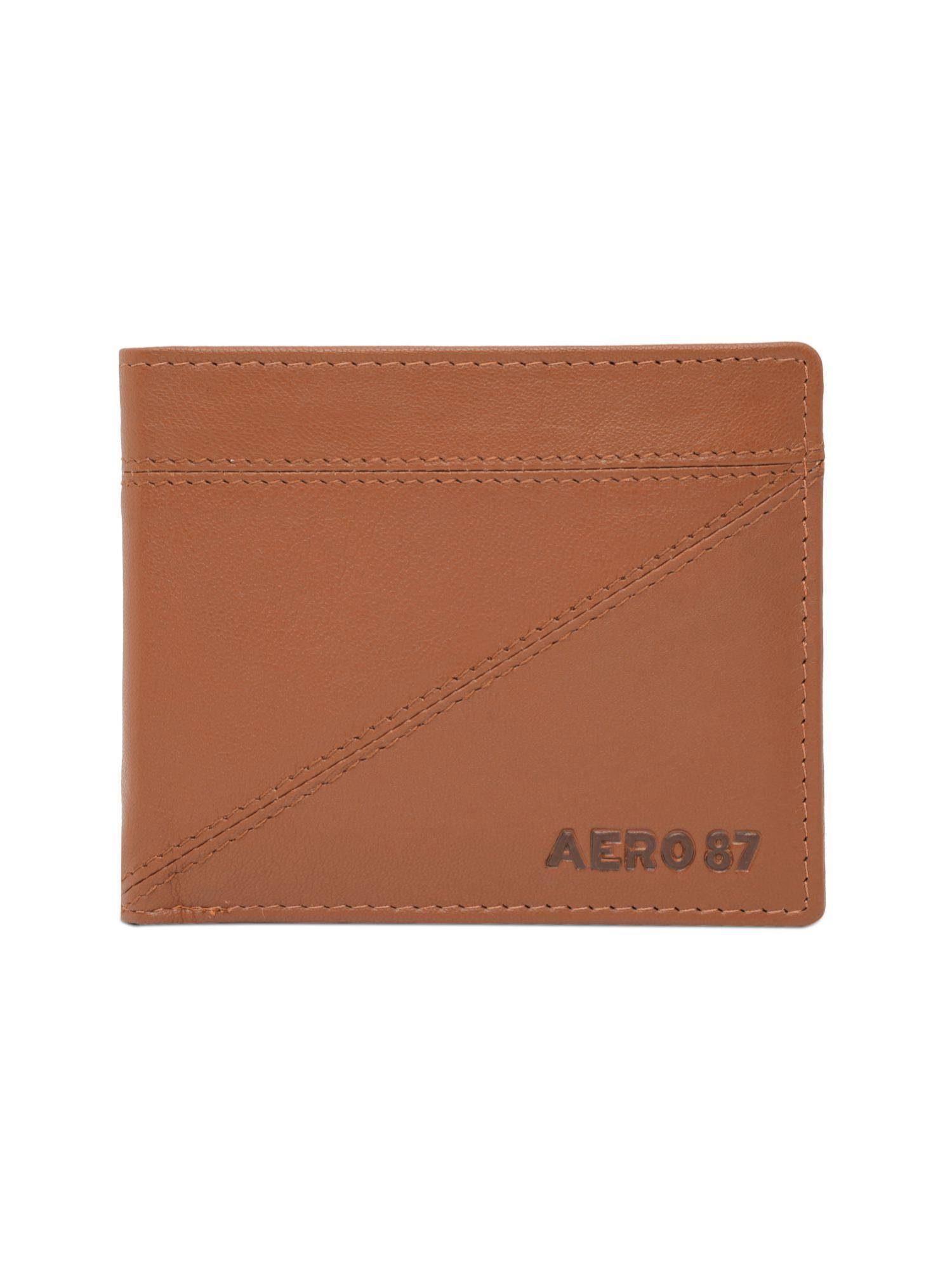 Aeropostale Mens Leather Global Coin Menlo Wallet - Tan