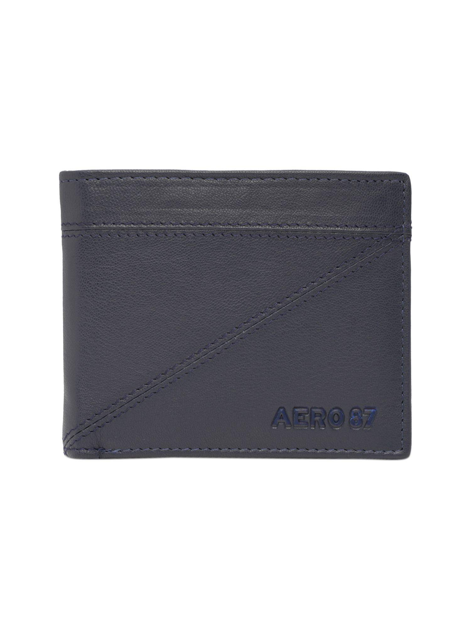 Aeropostale Mens Leather Global Coin Menlo Wallet - Navy Blue