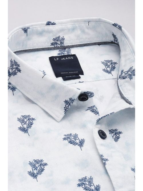 Louis Philippe Men White Slim Fit Print Full Sleeves Casual Shirt