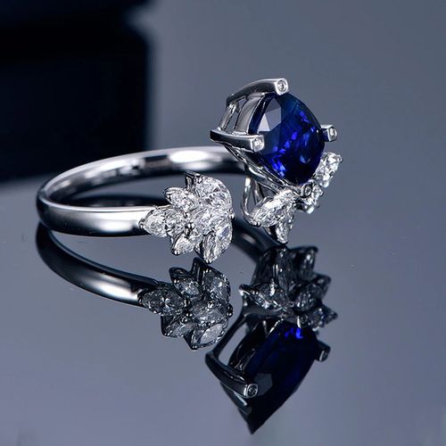 Designs You Silver Plated American Diamond Crushed Ice Cut Navy Blue  Contemporary Finger Ring