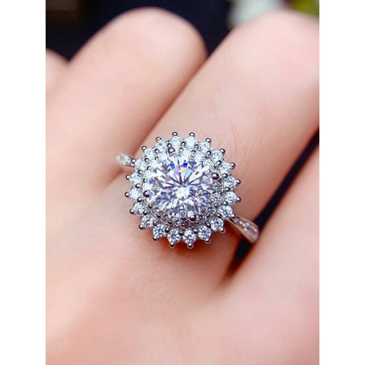 Designs & You Silver Plated American Diamond Crushed Ice Cut White Geometric Finger Ring
