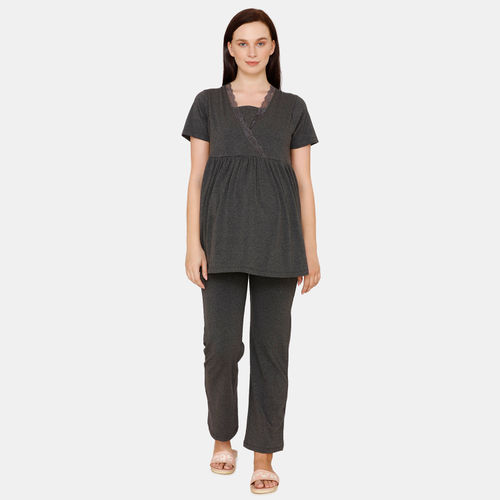 Buy Zivame Maternity Poly Cotton Pyajama Sets Anthra Melange