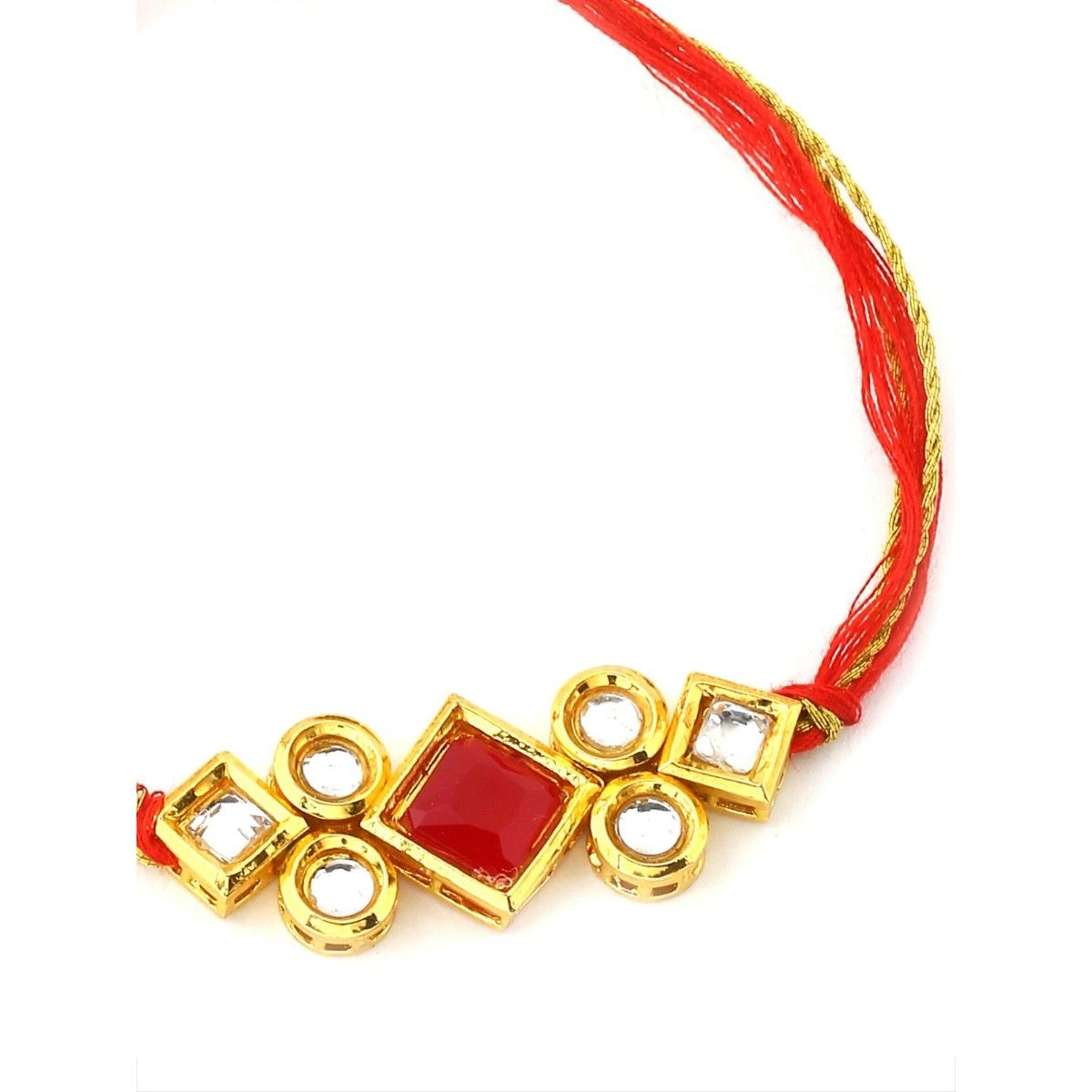 Viraasi Red And Gold Toned Kundan Rakhi For Brother Buy Viraasi Red And Gold Toned Kundan Rakhi For