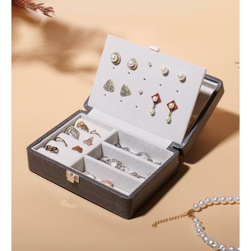 La Trove Leather Jewellery Box For Earring Rings Necklace Jewellery Holder  Organizer Case Grey