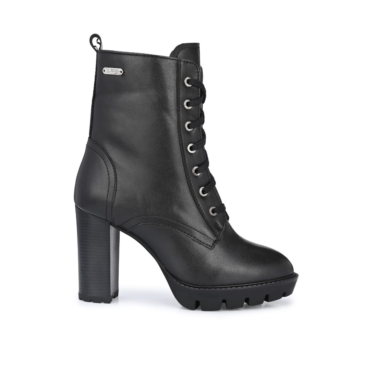 Delize Black Women High Heel Vegan Leather Derby Boots: Buy Delize ...