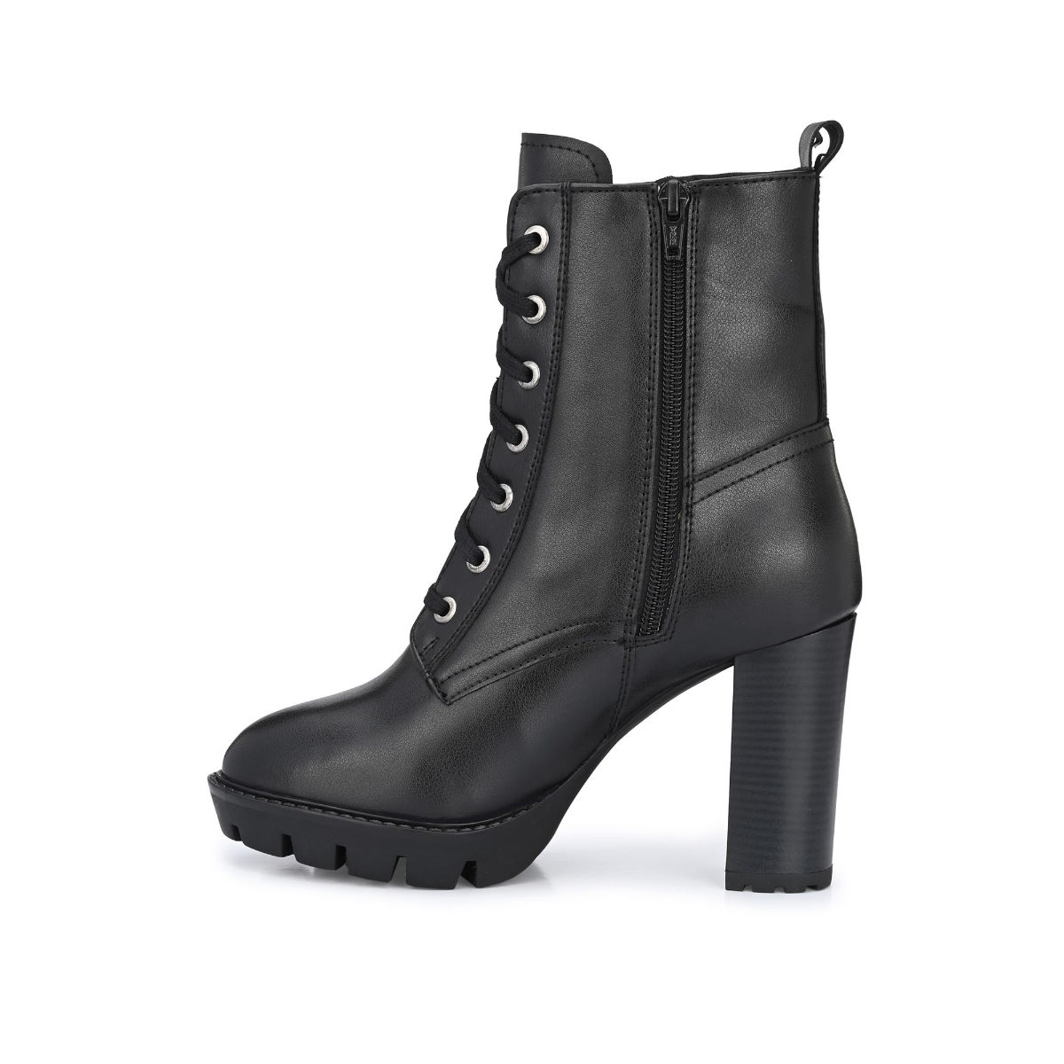 Delize Black Women High Heel Vegan Leather Derby Boots: Buy Delize ...