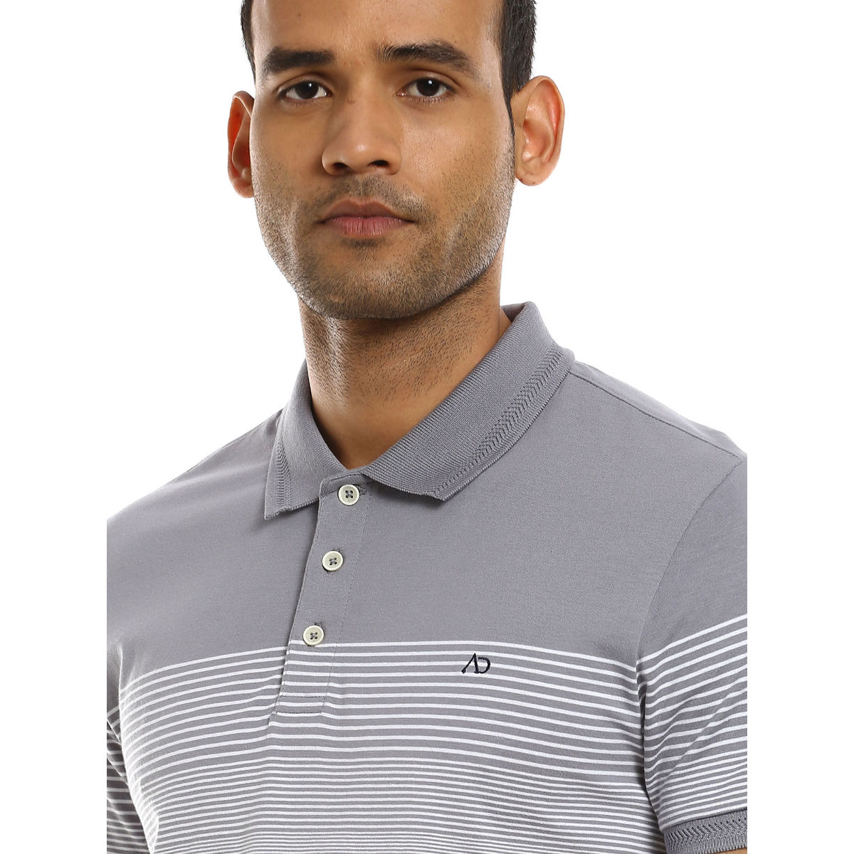 AD By Arvind Men Grey And White Striped Cotton Polo Shirt: Buy AD By ...