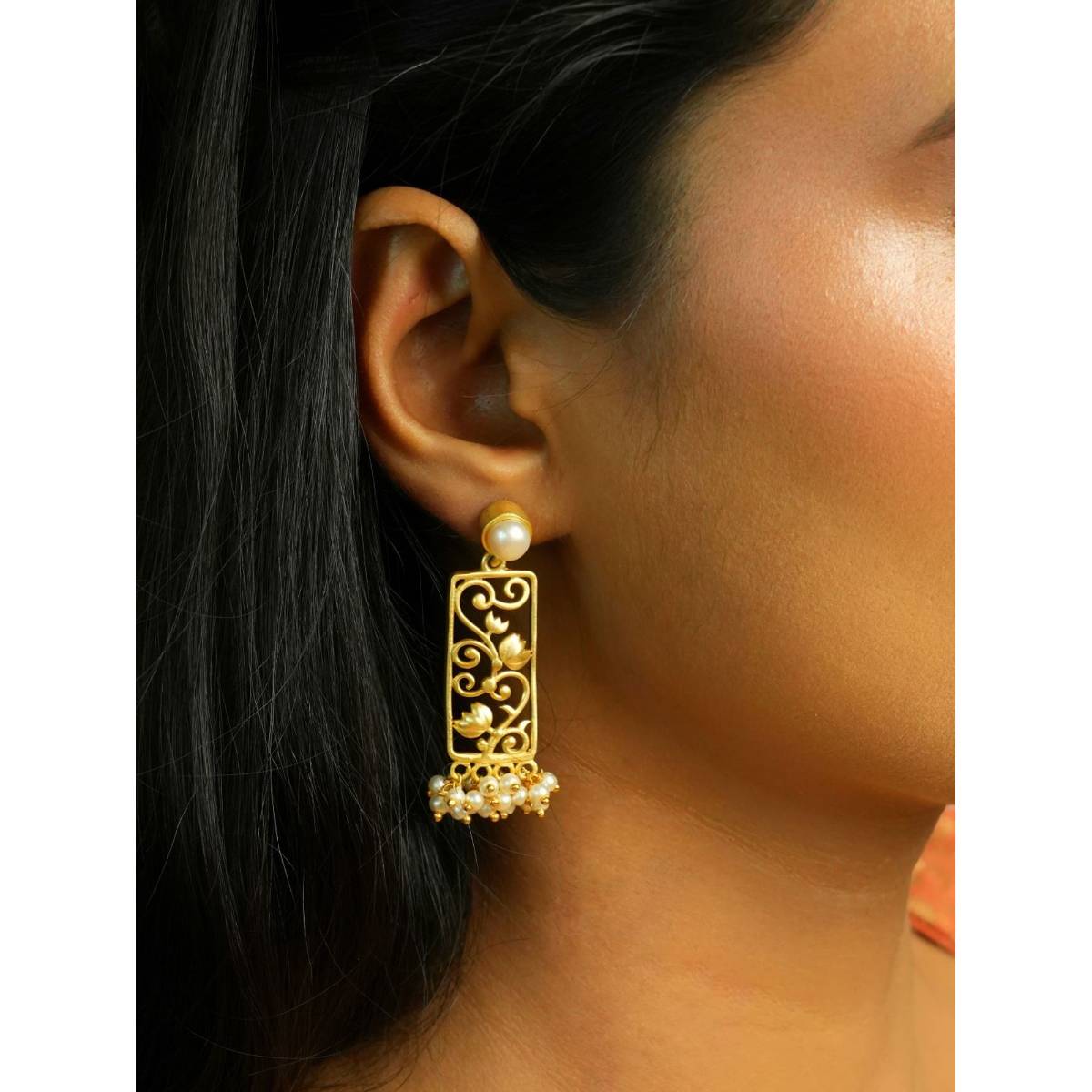 Amaltaas Lotus Rectangle Pearls Earring