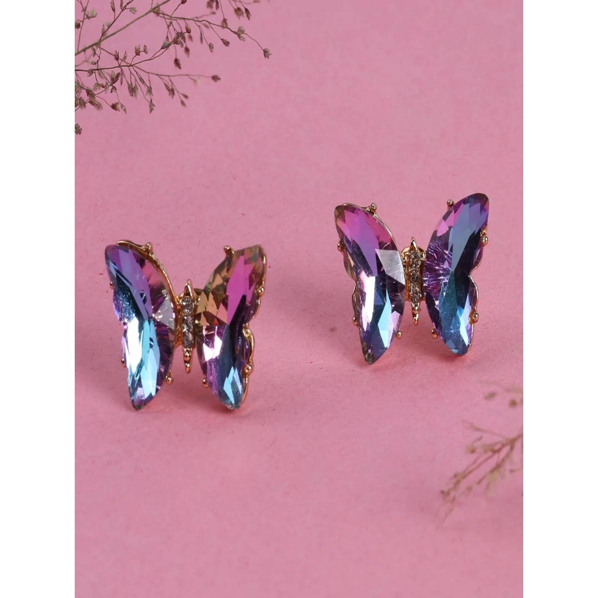 Jewelz Colorfull Stone Butterfly Stud Earrings for Girls and Women