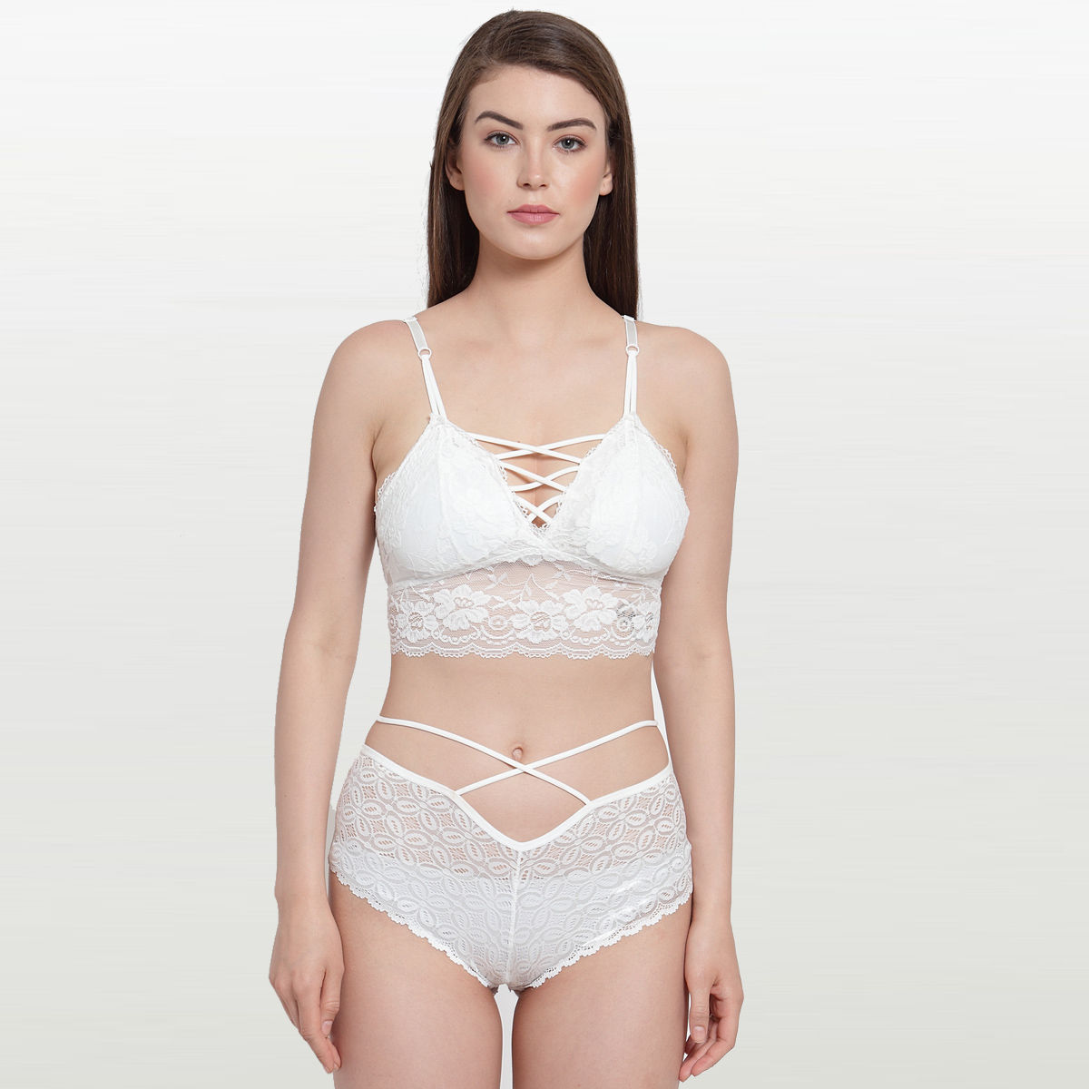 Buy PrettyCat Elegant Lace Bralette Set - White Online