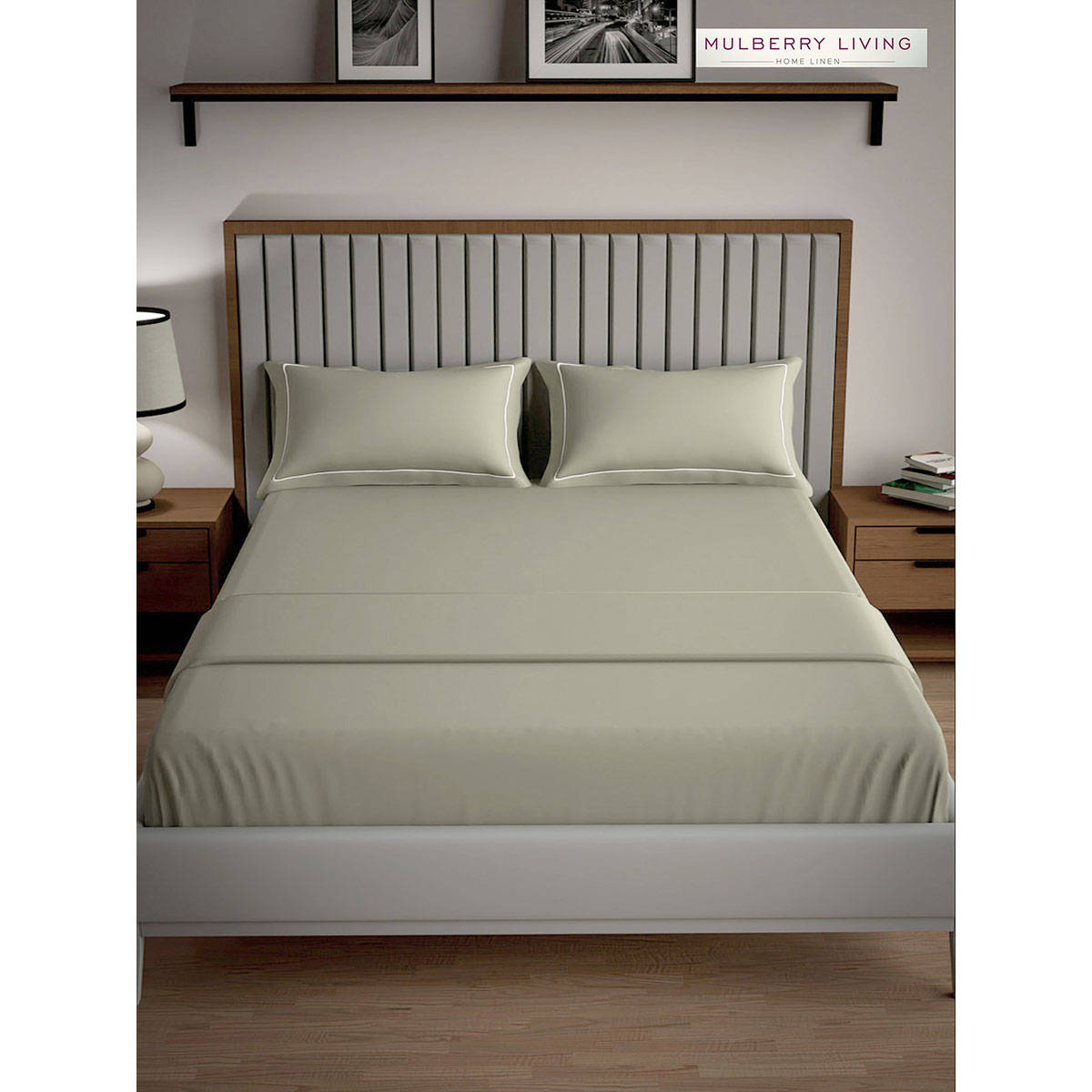 MULBERRY LIVING Serenity Solid Queen Size 250TC Bedsheet with 2 Pillow Covers - Green