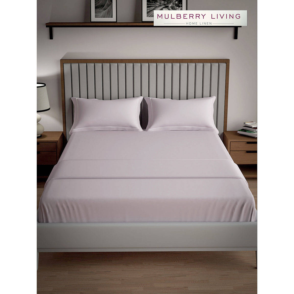 MULBERRY LIVING Serenity Solid King Size 250TC Bedsheet with 2 Pillow Covers - Lavender