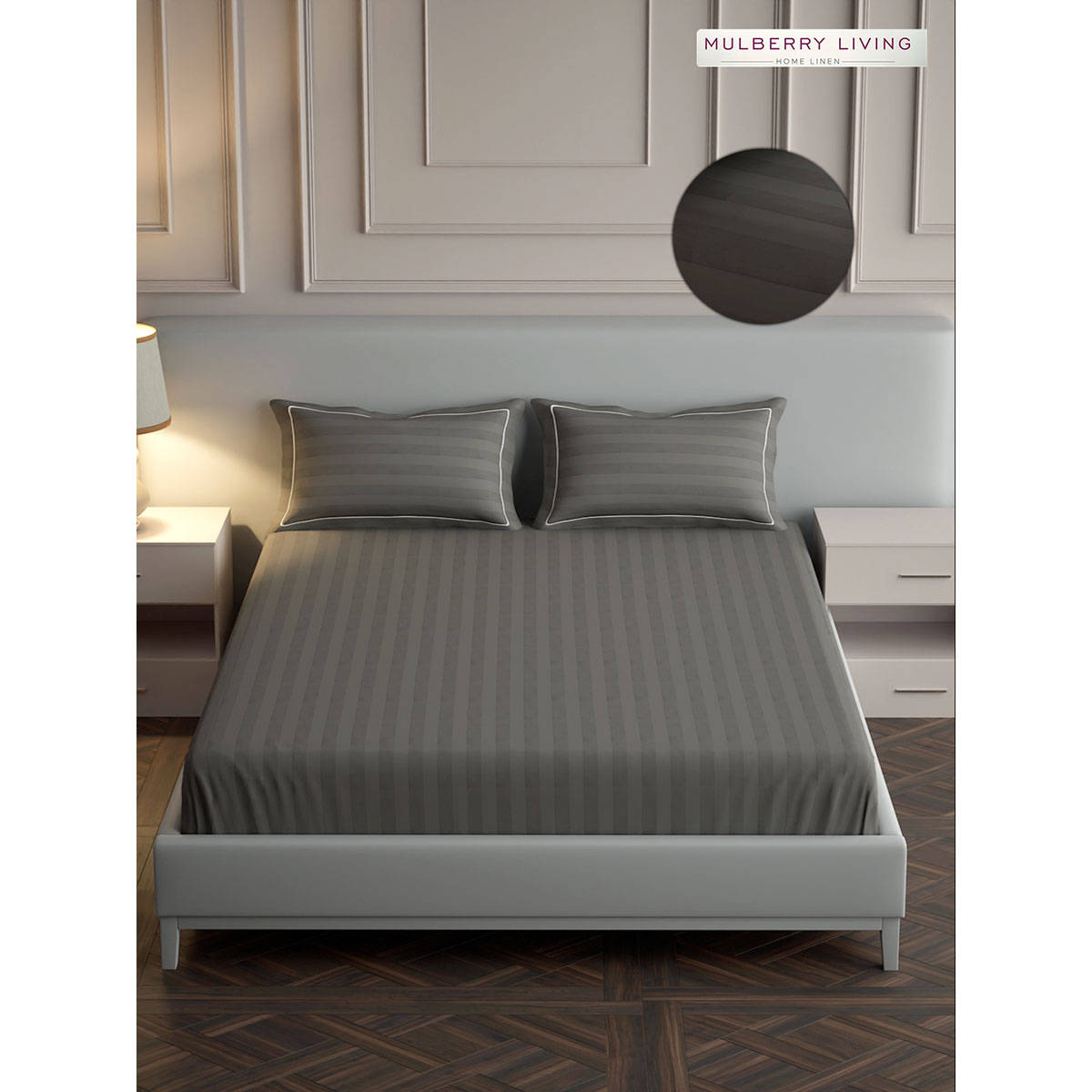 MULBERRY LIVING Elysian Stripe Queen Size 300TC Bedsheet with 2 Pillow Covers - Grey