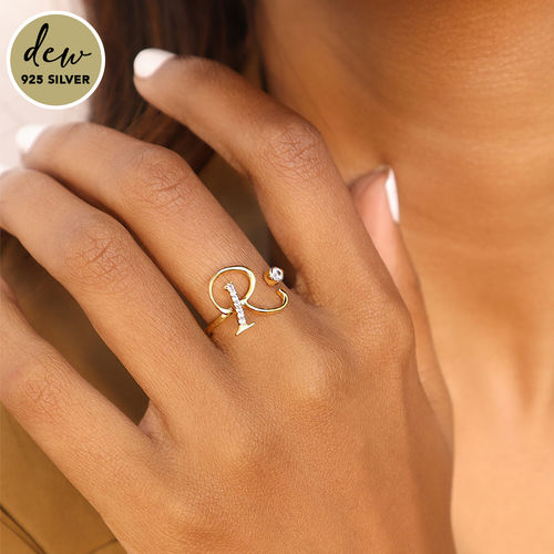 Pipa Bella by Nykaa Fashion Gold-Plated 925 Sterling Silver Stone Studded  Initial R Ring