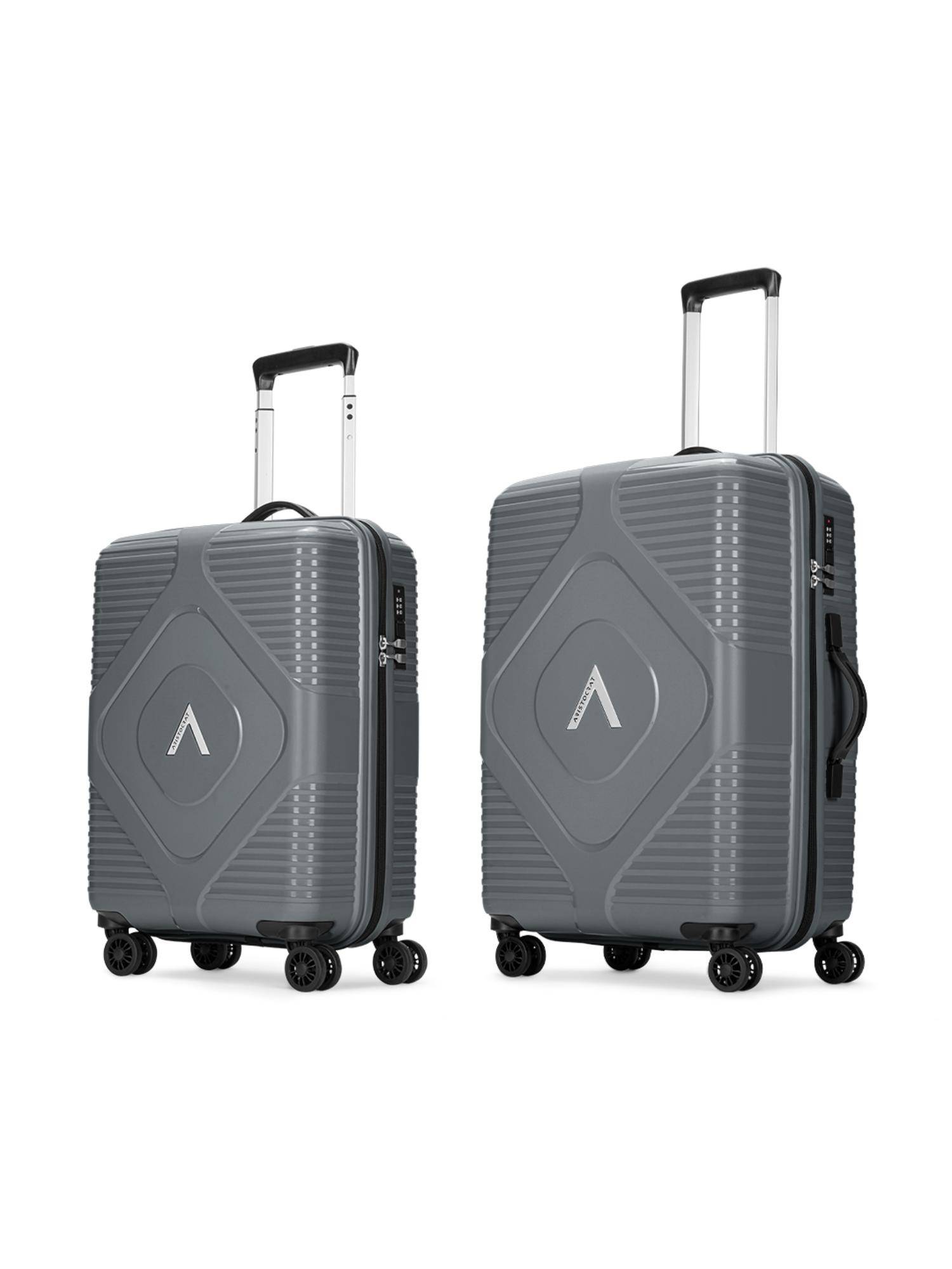 Aristocrat Unisex Crystal Hard Luggage Trolley Bags - Grey (S/M) (Pack of 2)