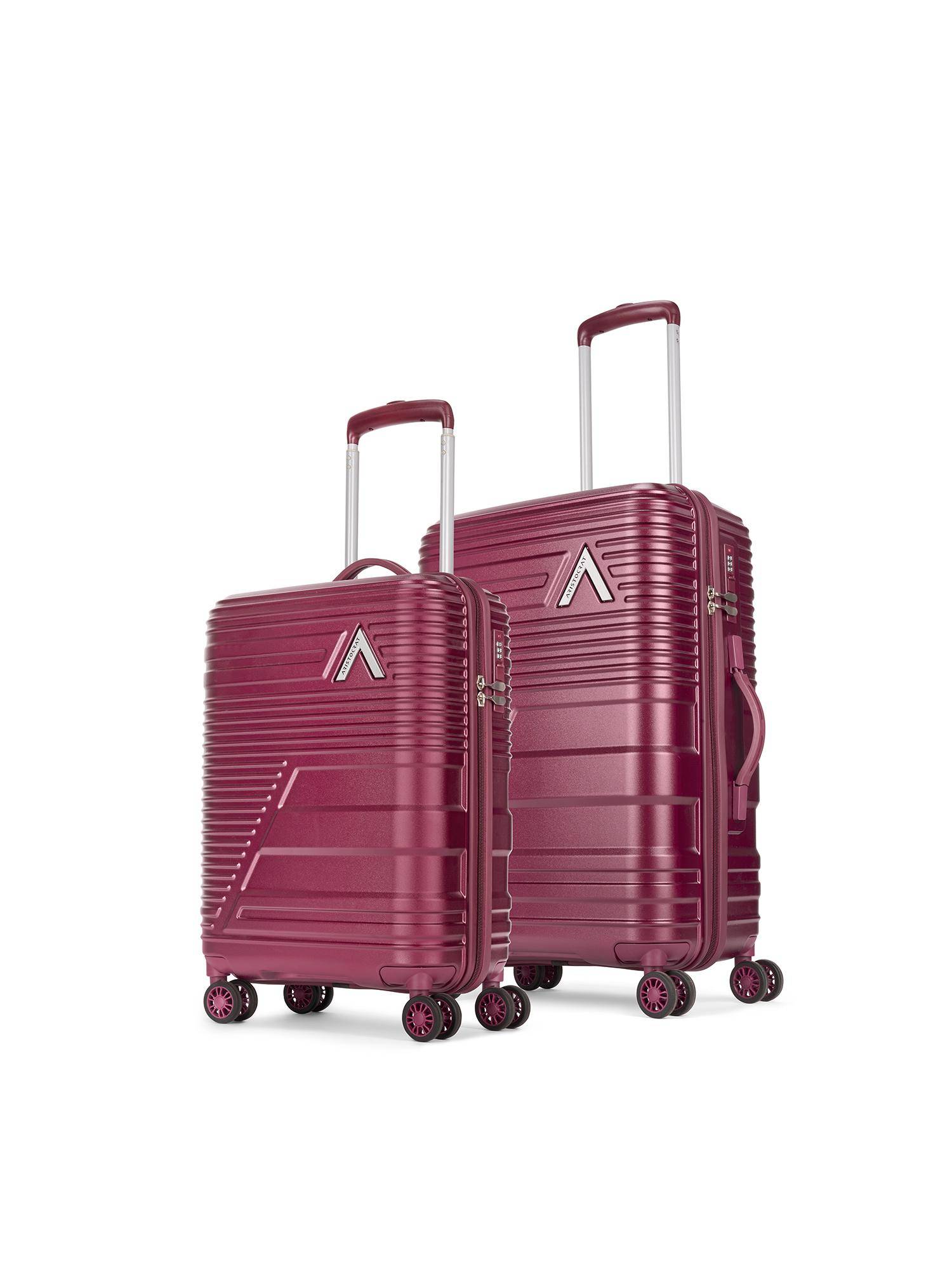 Aristocrat Unisex Lineo Hard Luggage Trolley Bags - Maroon (S/M) (Pack of 2)