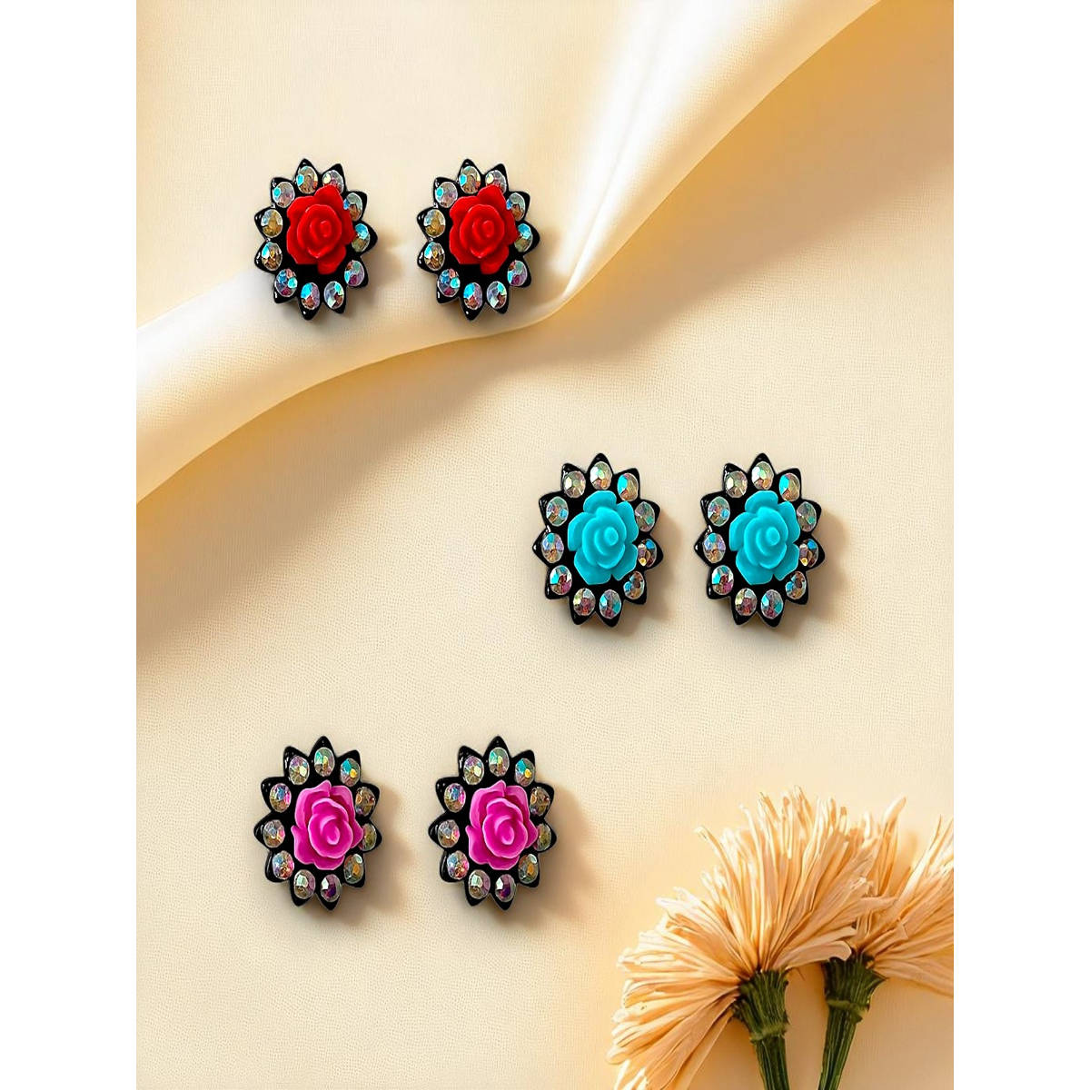 Accessher Multi-Color Stud Earrings (Pack of 3)