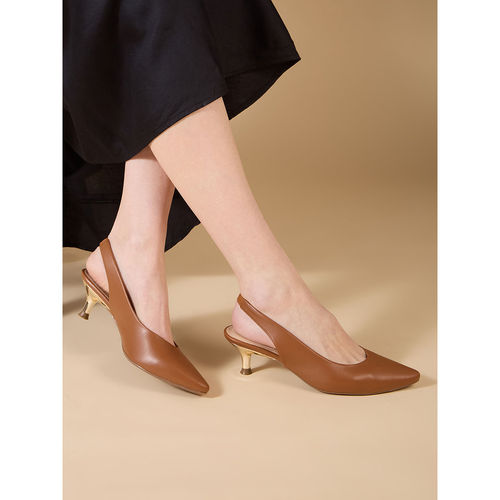 Buy Women Tan Party Wear Solid Pointed Toe Kitten Heel Pumps