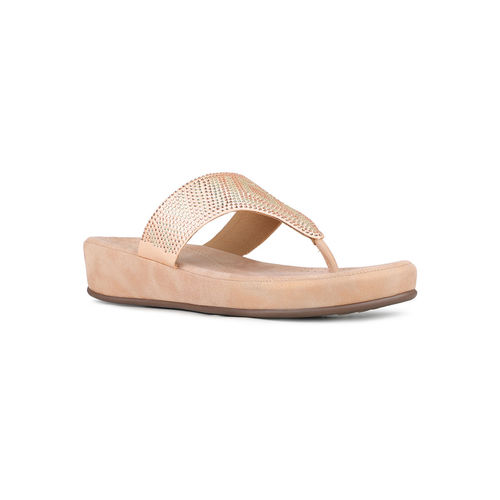 Buy Women Rose Gold Casual Embellished Round Toe Flatform
