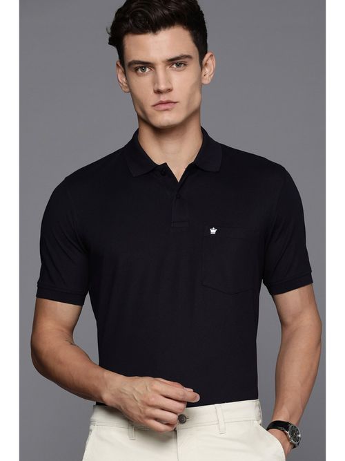 Louis Philippe Men Black Solid Polo Neck T-shirt: Buy Louis