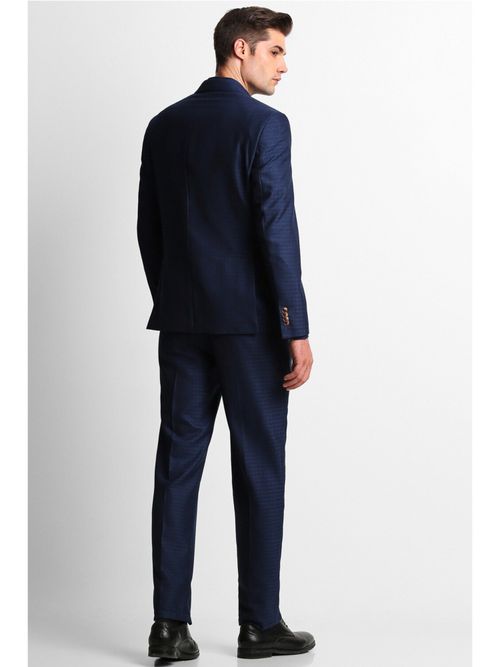 Louis Philippe Navy Slim Fit Texture Three Piece Suit