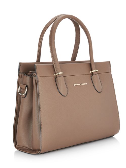 Buy Pierre Cardin Bags Taupe Solid Satchel Handbag Online