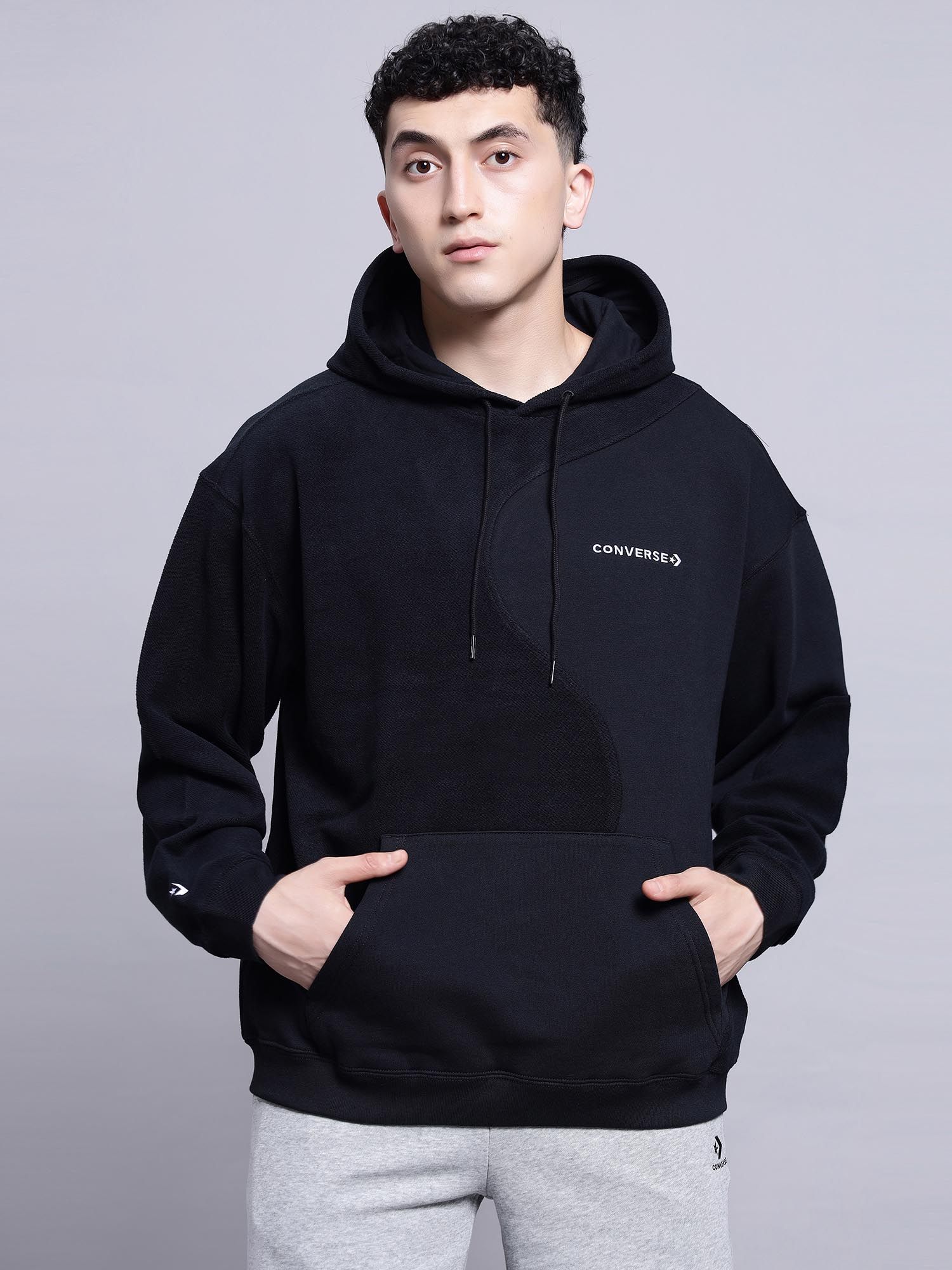 Converse Men Black Dynamic Blocking Pullover Hoodie