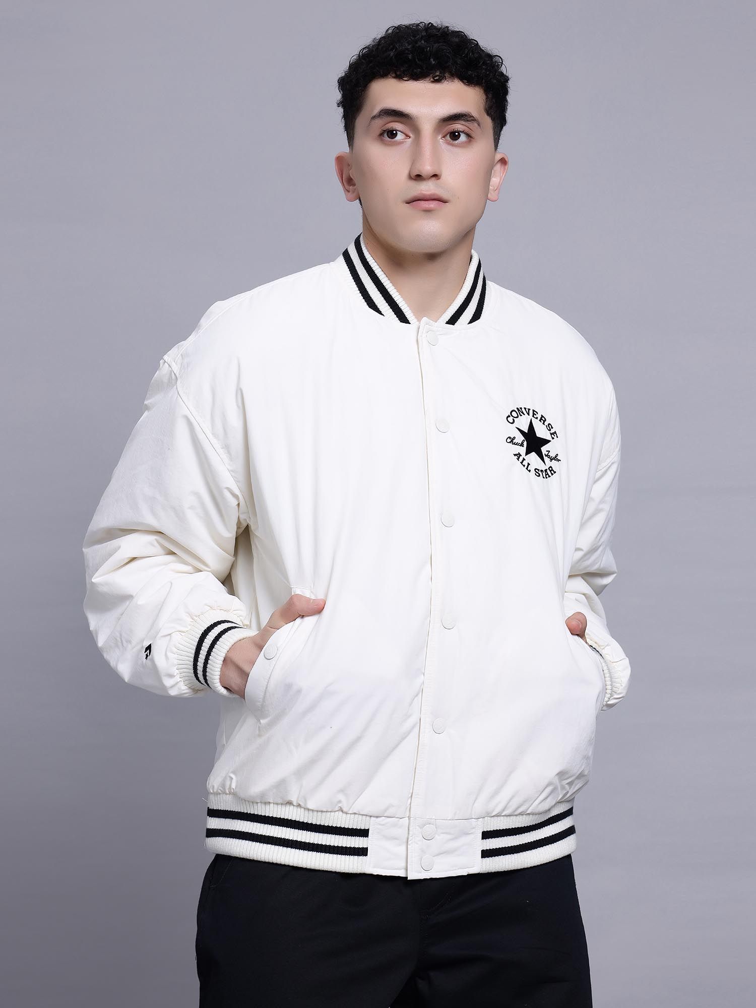 Buy Converse Men White All Star Varsity Padded Jacket Online