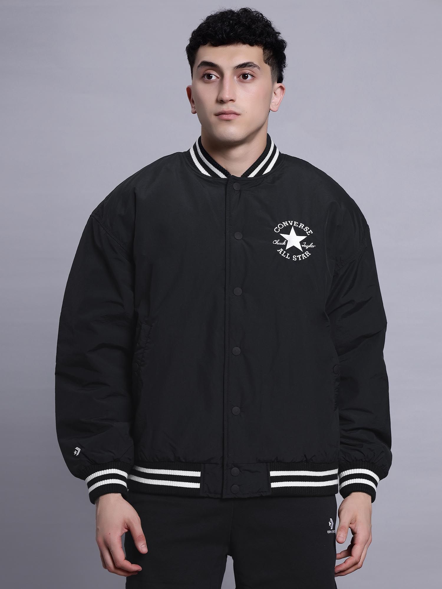 Buy Converse Men Black All Star Varsity Padded Jacket Online