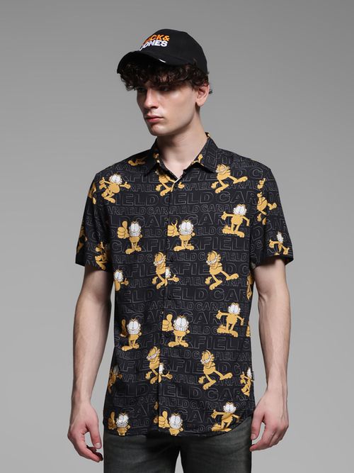 Buy Jack Jones Men Graphic Print Viscose Comfort Fit Black Shirt