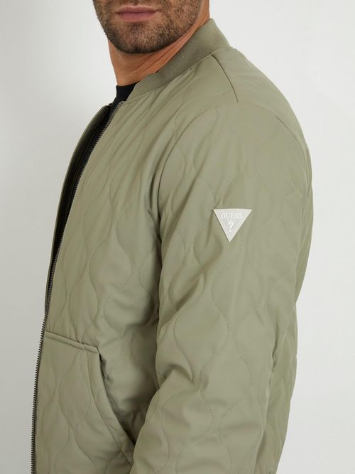 Buy Guess Men Green Solid High Neck Full Sleeves Bomber Jacket Online