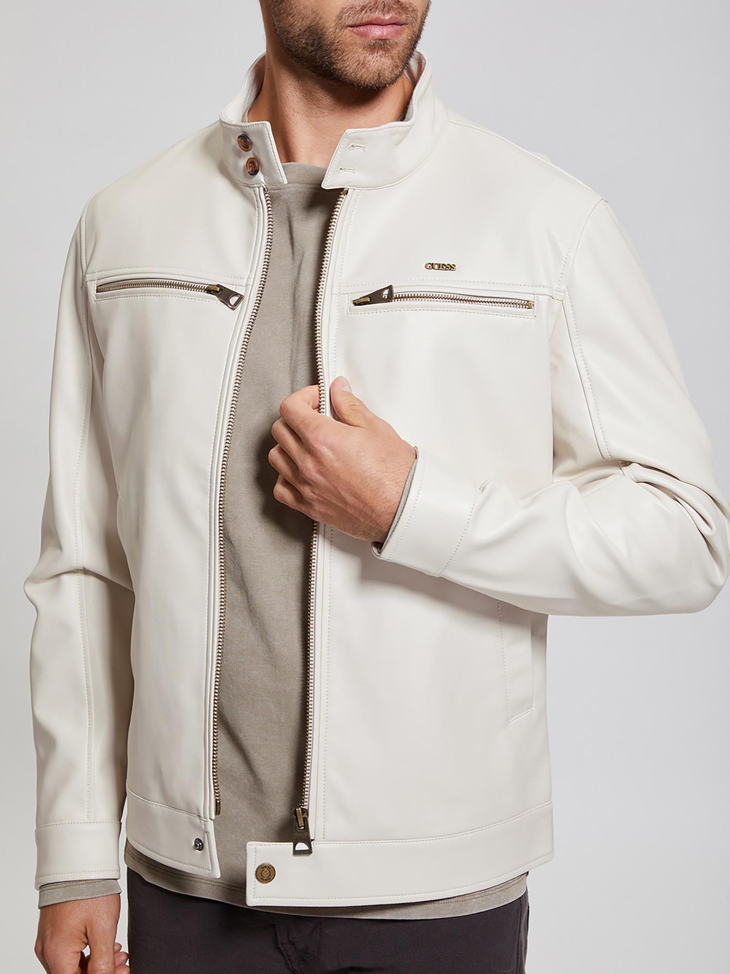 Guess activiteiten white leather jacket mens