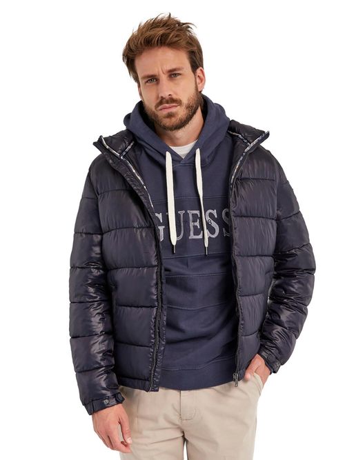 Buy Guess Men Navy Blue Solid Detachable Hood Full Sleeves Puffer
