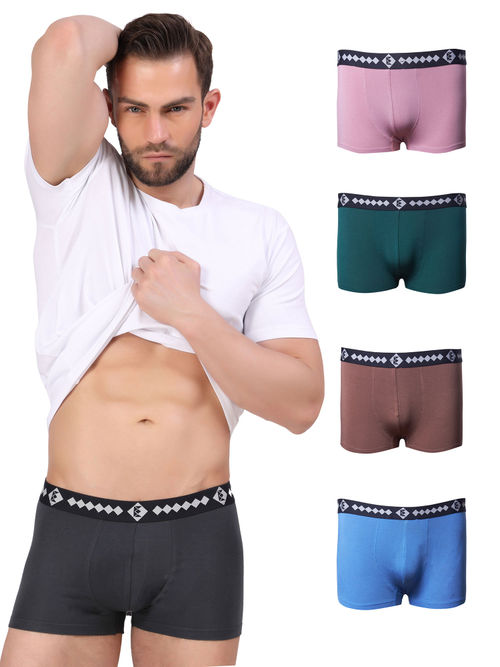 Elmiro Mens Intimo-Tech Antimicrobial Micro Modal Bold Trunk Multicolor  (Pack of 5) (M)