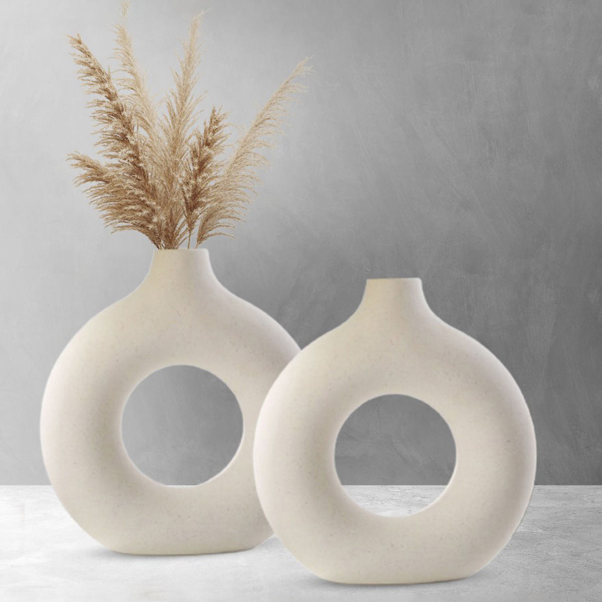 Buy PUREZENTO Donut Vase In Color Off White Online