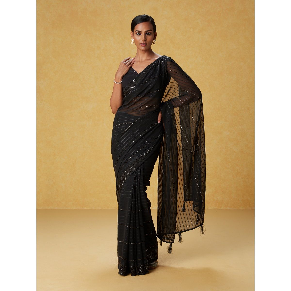 Black Color Designer Georgette Saree with Sequence Work for Women – Kaleendi