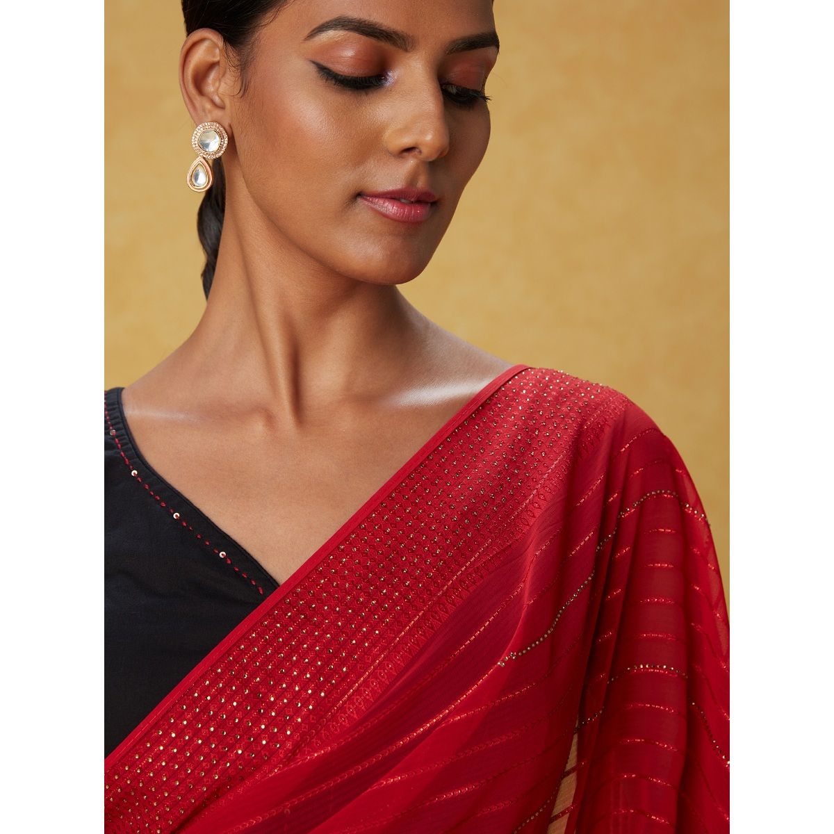 Red Women's Phantom Silk Mirror Embellished Saree Blouse | ADFY- GNBLOS-012  | Cilory.com