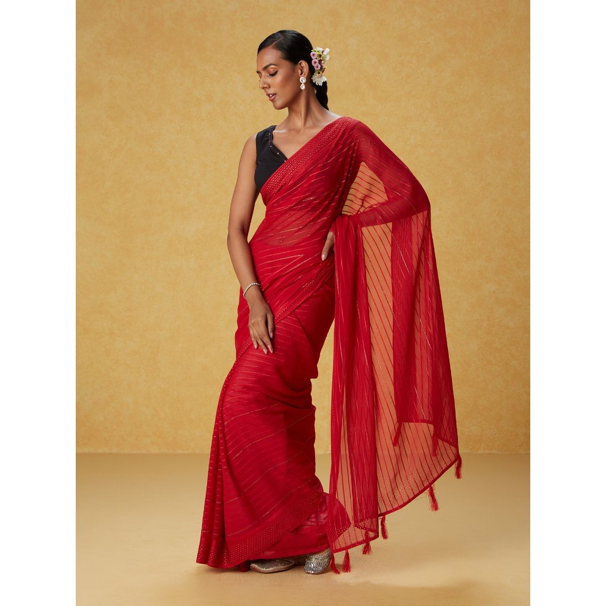 Best latest Designer Red Color Fancy Georgette Saree