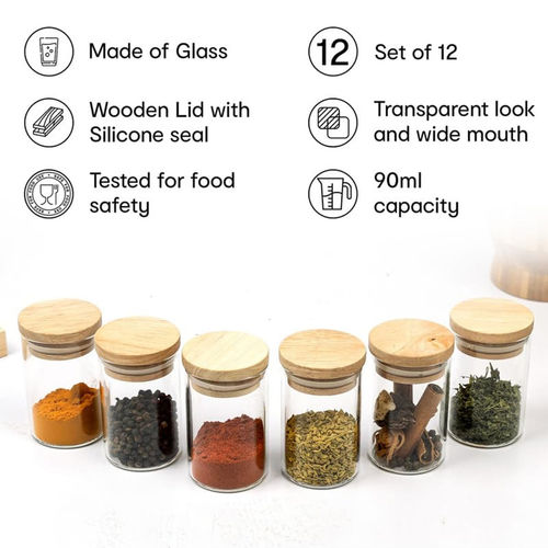 Anko 90Ml Set Of 12 Glass Spice Jars for Kitchen