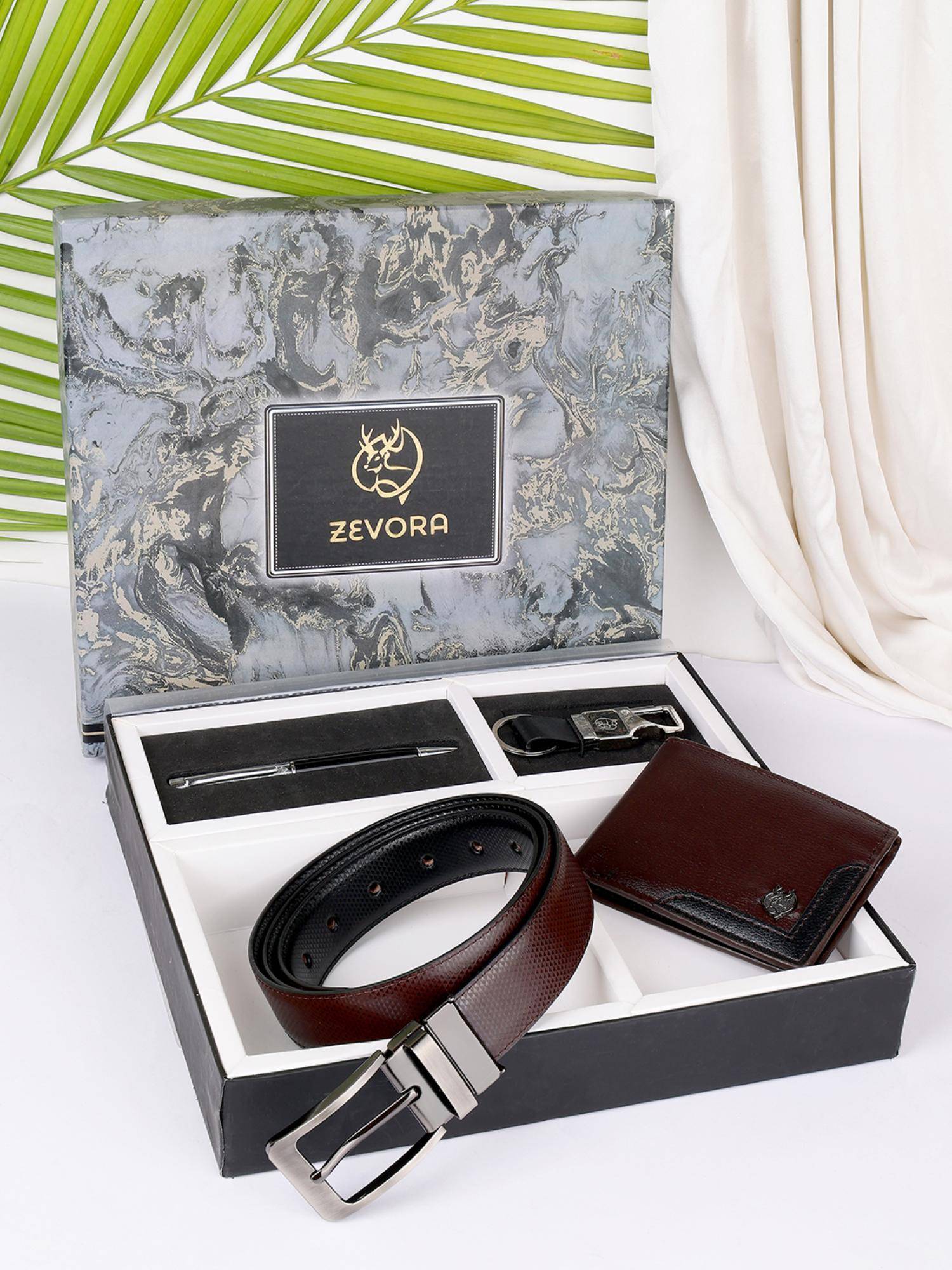 Zevora Buy ZEVORA Men Reversible Brown Belt with Wallet, Pen & Keychain Online